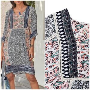 Sundance Boho Mini Dress Sz M EUC | Paisley Floral Peasant Sleeve Tunic Festival